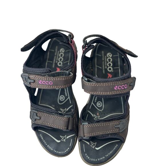 Ecco Ladies Sandals 6 Black Purple Adjustable Arch Support Hiking - Picture 1 of 6
